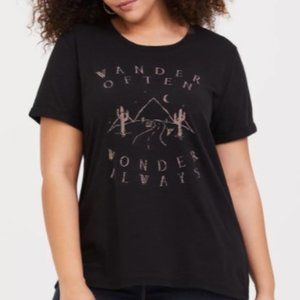 Torrid BLACK WANDER ROLL SLEEVE TEE